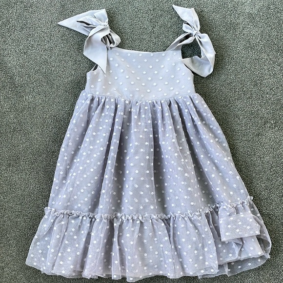 Maisonette Maison Me Polka Dot Gray Anja Tulle Dress “Dusty Blue” - Picture 2 of 12